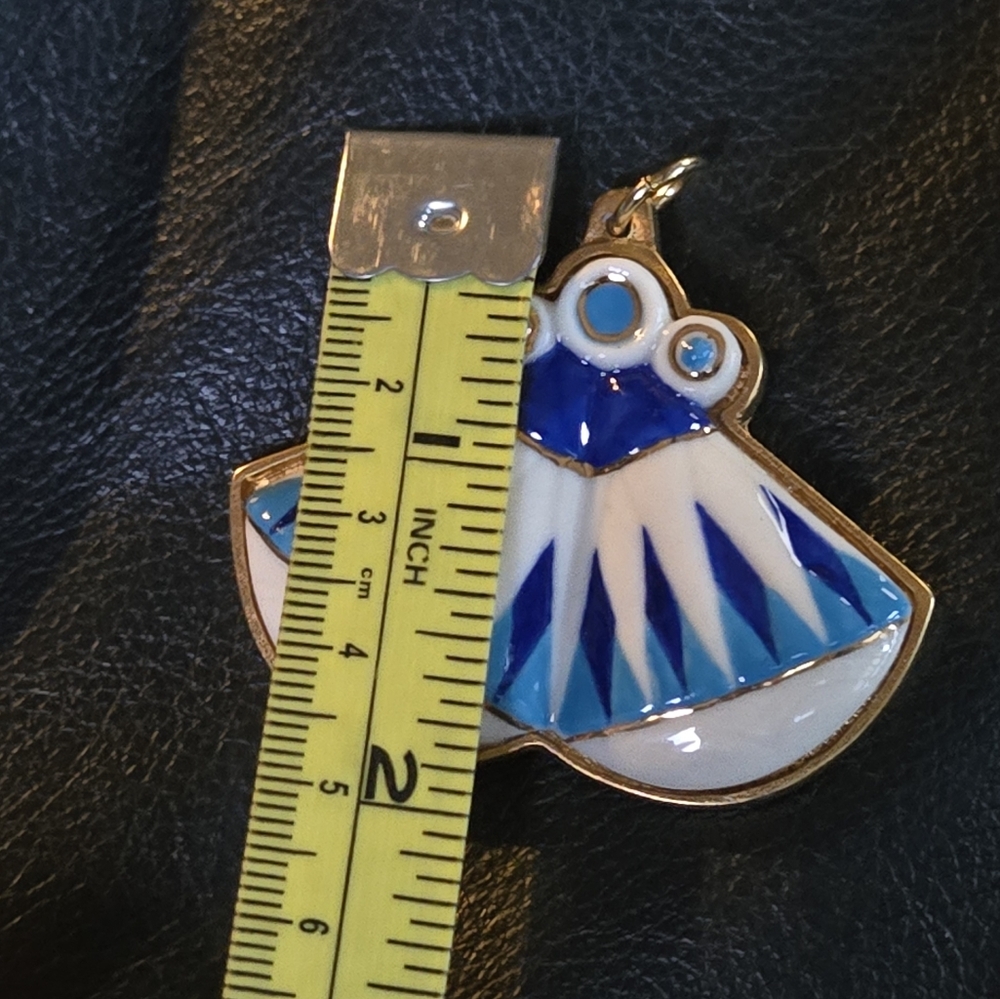 Blue Vintage Egyptian porcelain & gold pendant Lotus/water lily - Picture 5 of 7
